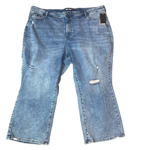DKNY Wm’s Sz 24W Light Distressed Blue Wash Straight Leg Denim Jeans - Picture 1 of 4